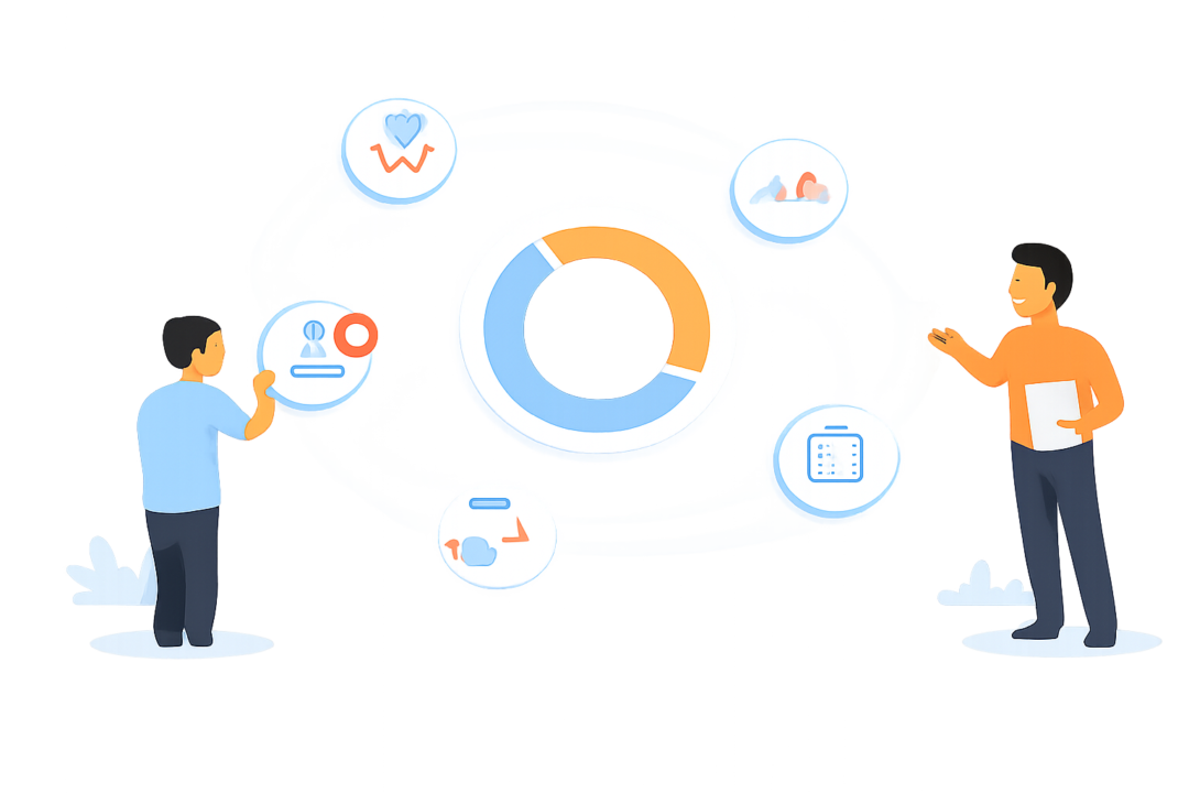 Spaced repetition orbit progress hero illustration.