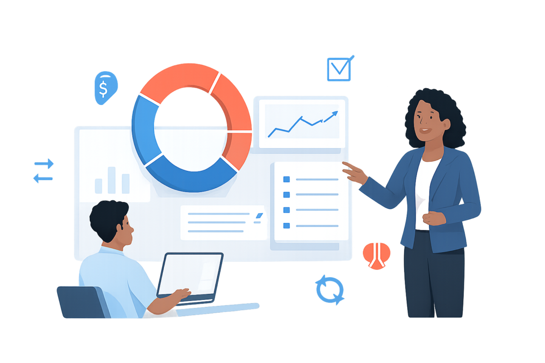 ENT exam prep analytics dashboard illustration showing progress ring and trend line